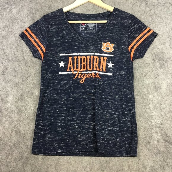 Auburn Tigers T Shirt Womens Juniors M Space Dye Burnout V Neck School Pride - Picture 1 of 12
